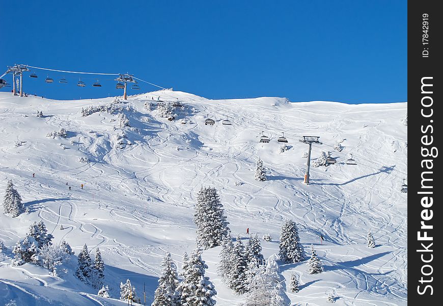 Slope on the skiing resort Flumserberg. Switzerland. Slope on the skiing resort Flumserberg. Switzerland