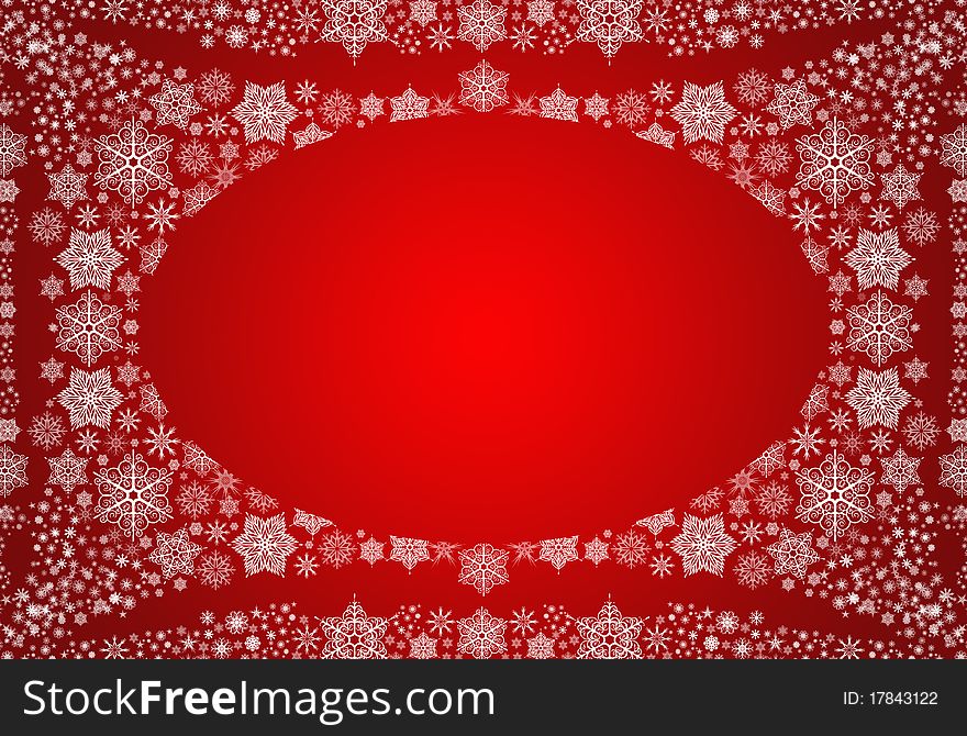 Red winter background with snowflakes for a blank
