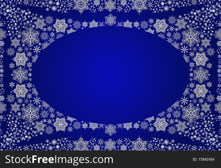 Blue winter background with snowflakes as a blank