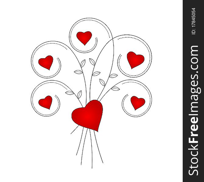 Floral design with red hearts. Vector illustration or jpg.