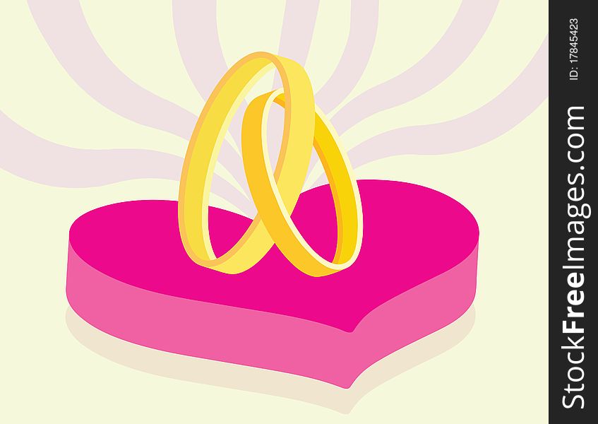 Wedding concept with two overlap rings on heart symbol. Wedding concept with two overlap rings on heart symbol