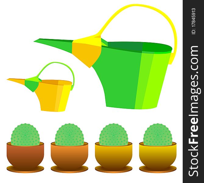 Vector Watering Can And Cactus In A Pot