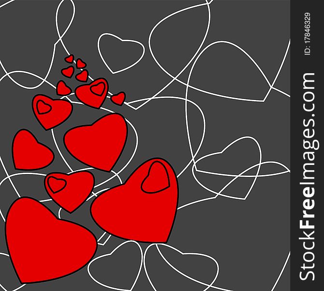 Beautiful Valentines background with red hearts on black. Beautiful Valentines background with red hearts on black