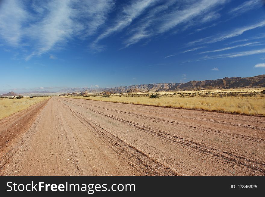 Empty road in Namibia near Namib Naukluft Park