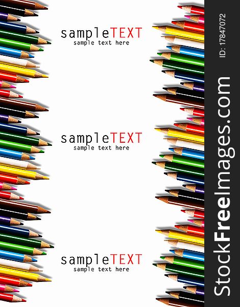 Row of color pencils isolated on white background