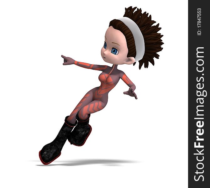 Young cartoon astronaut in a rose suit. 3D rendering with clipping path and shadow over white