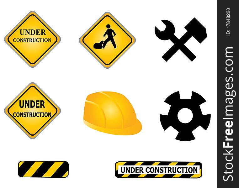 Construction signs and tools icon set