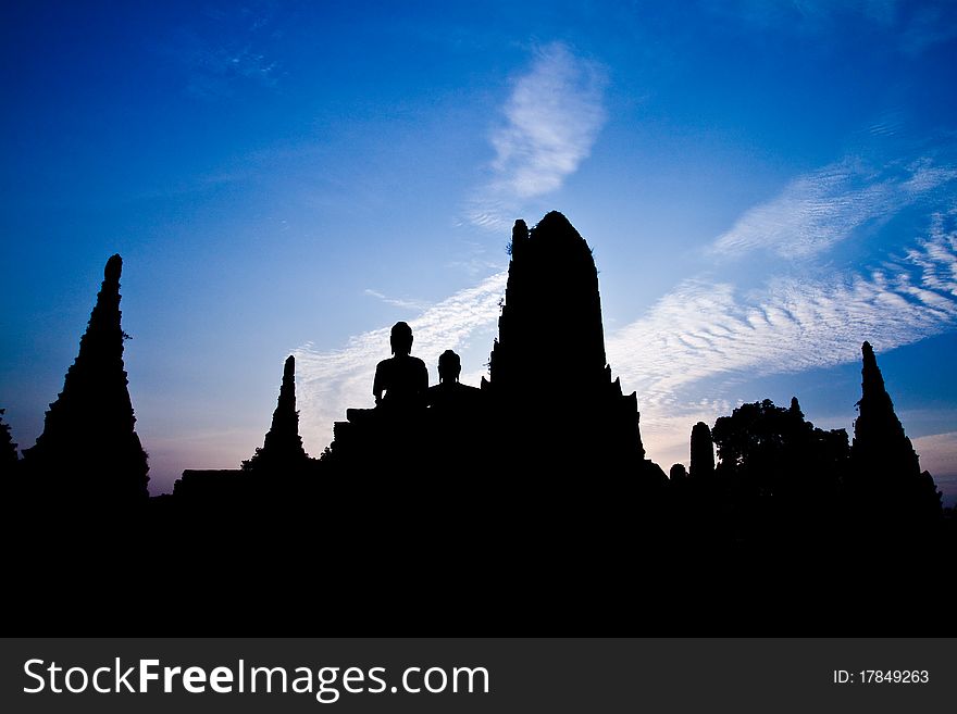Silhouette of wat chaiwattanaram at Sunset Ayutthaya Province,Thailand