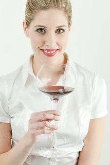 Woman With Red Wine Stock Image