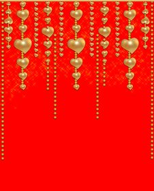 Background With A Gold Beads And Hearts Stock Photo Background With A Gold Beads And Hearts Stock Photo