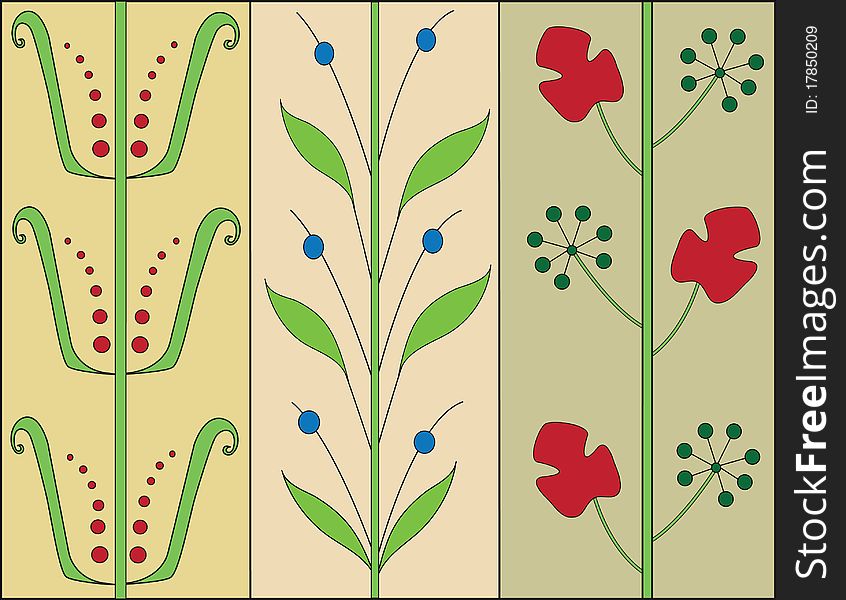 Three drawings of plants carried out in an abstract styleÑ‚. Three drawings of plants carried out in an abstract styleÑ‚