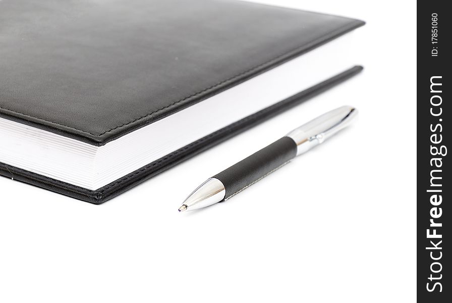 Black Leather Notebook And Pen