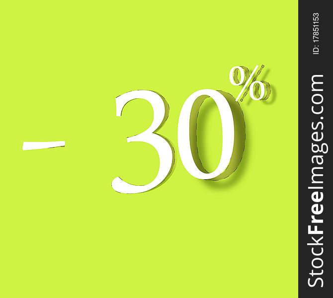 White discount on green background. 30 %. White discount on green background. 30 %.
