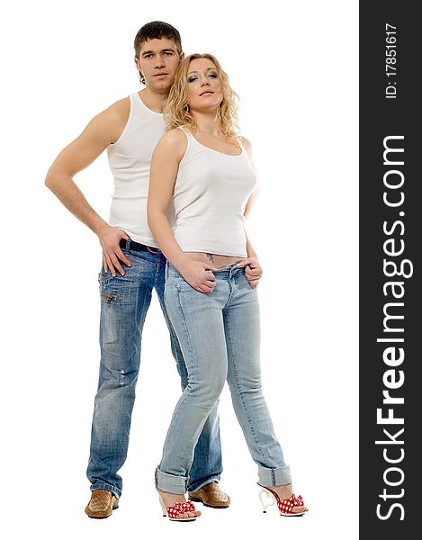 Lucky pair man and girl on white background is insulated. Lucky pair man and girl on white background is insulated