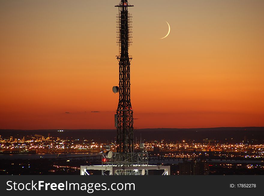 Radio Tower With Moon