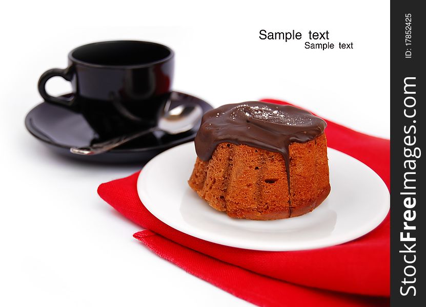 Breakfast. Chocolate cake and a cup of coffee. Breakfast. Chocolate cake and a cup of coffee
