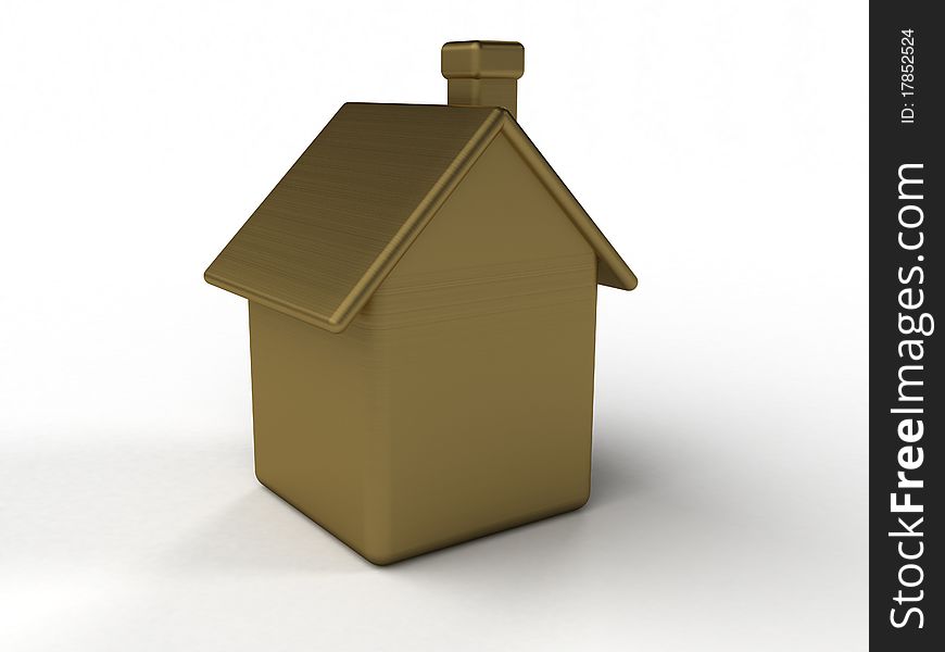 A house made of brass with no windows and doors with a pipe on a white background â„–1. A house made of brass with no windows and doors with a pipe on a white background â„–1