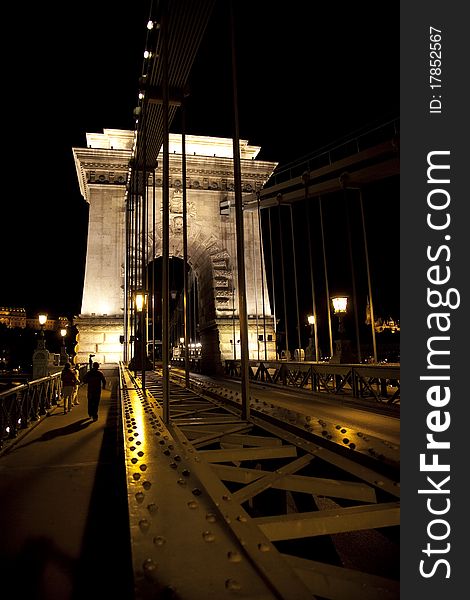 Hungarian landmarks, Chain Bridge and Royal Palace in Budapest by night. Long exposure.