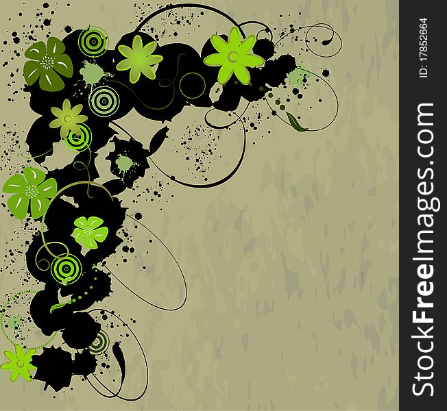 Spring Grunge A Banner With Green Flowers