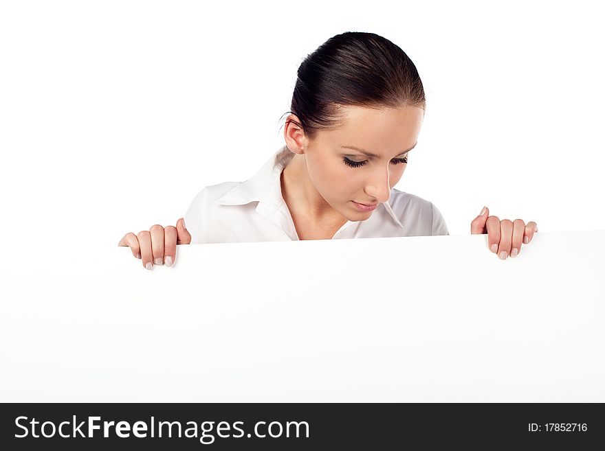 Women looking at empty billboard. Isolated on white. Women looking at empty billboard. Isolated on white.