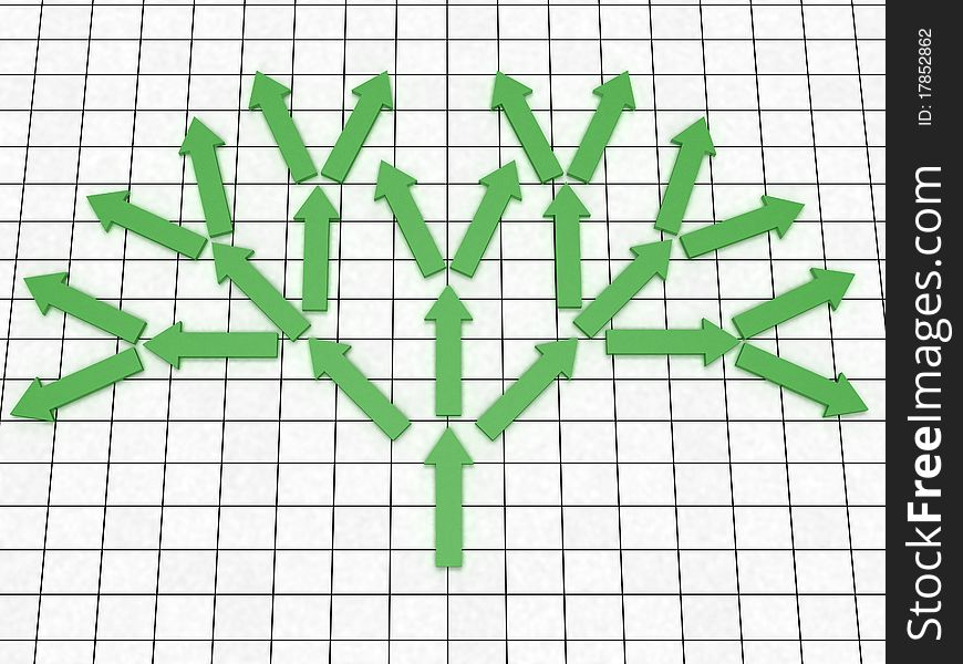 The green arrows are in the form of a tree against a background of white cells â„–1