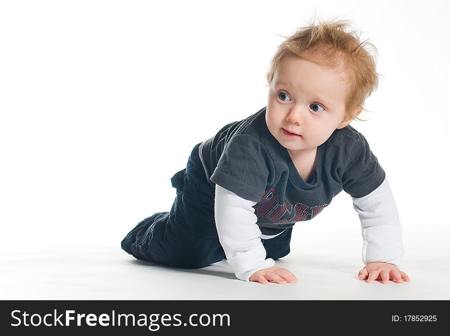 Cute Baby On White Ground