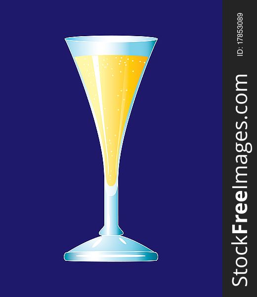 Vector glass of champagne on a blue background. Vector glass of champagne on a blue background.