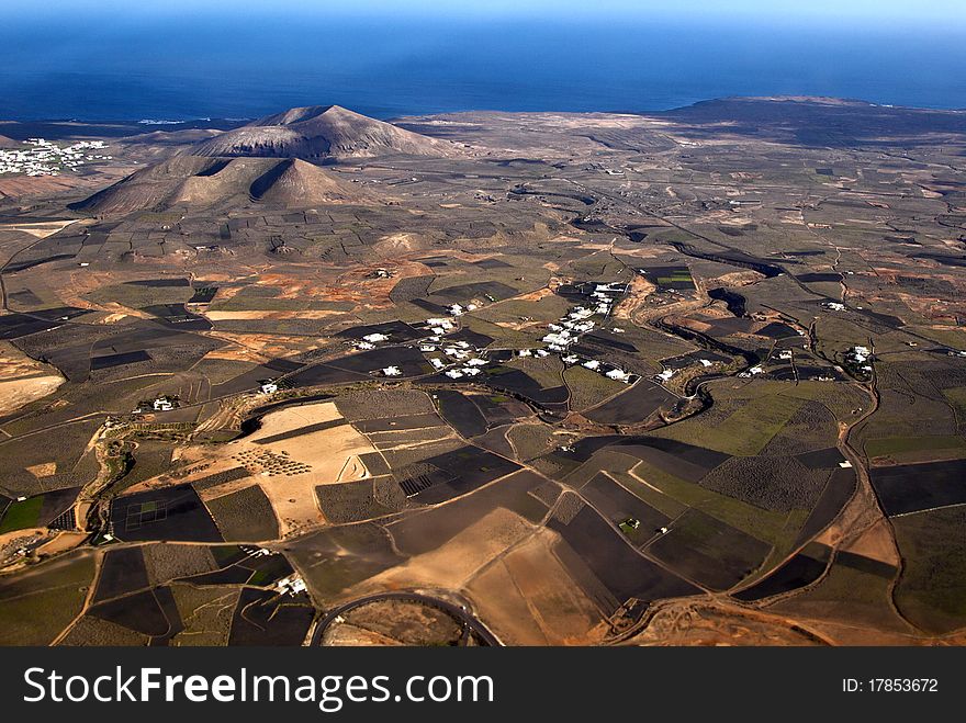 Aerial of Lanzarote, the volcanic Island of the canaries. Aerial of Lanzarote, the volcanic Island of the canaries