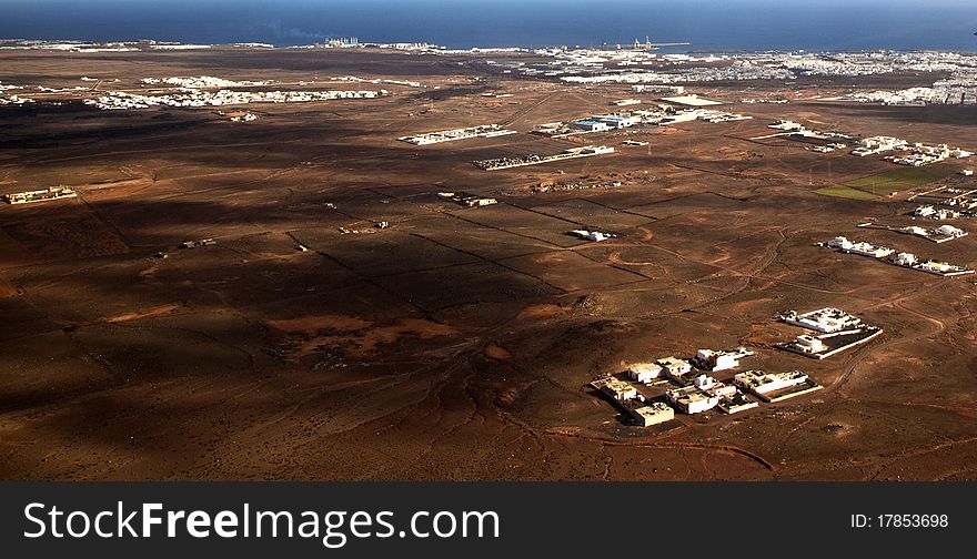 Aerial of Lanzarote, the volcanic Island of the canaries. Aerial of Lanzarote, the volcanic Island of the canaries