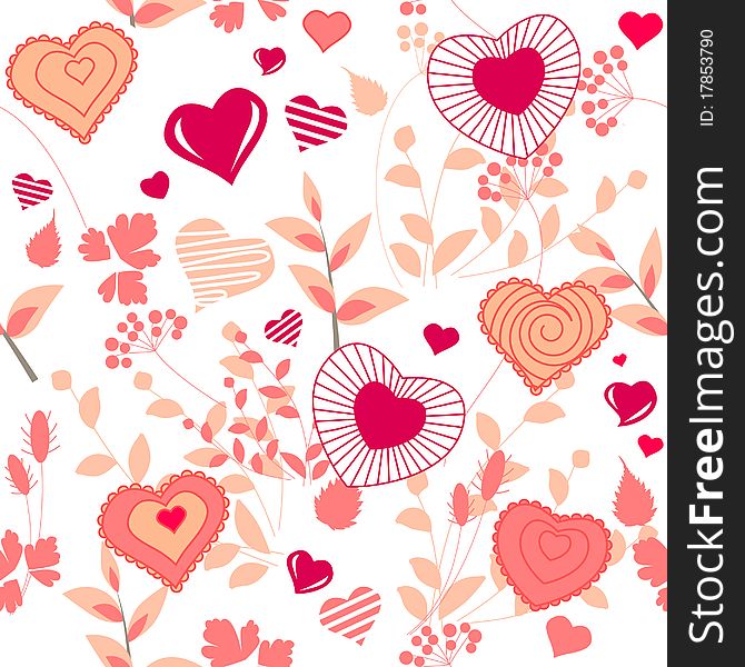 Seamless Pattern With Red Contour Shapes