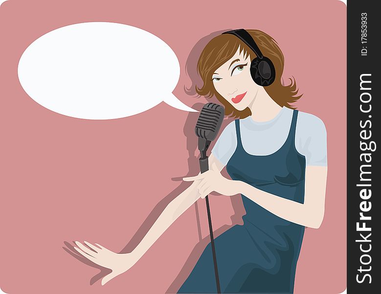 The image of perfect vector girl with microphone. The image of perfect vector girl with microphone