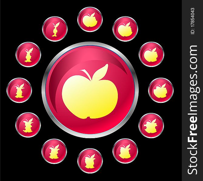 Illustration of pink buttons with apple