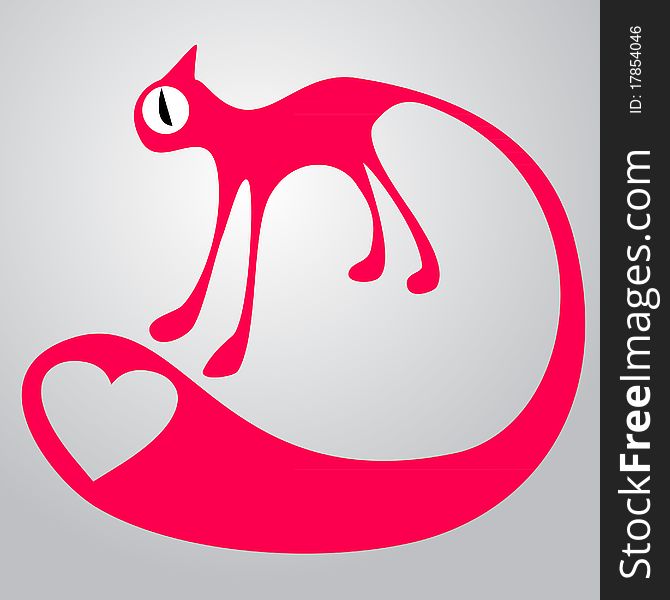 Illustration of pink cat with big heart