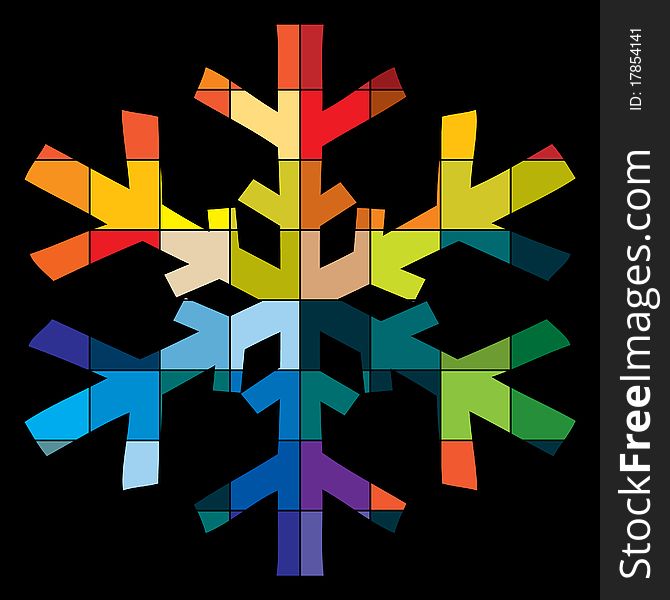 Snowflake with colours on black background. Snowflake with colours on black background