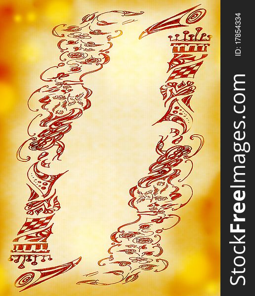 The drawn elements of decorative pattern on a background a yellow paper