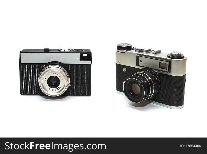 Photo of the old film cameras on white background