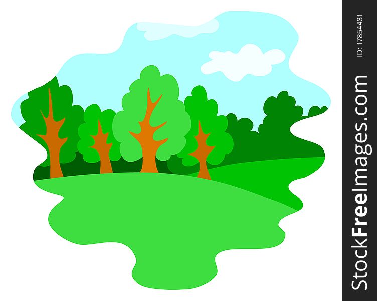 Vector landscape: green hills, wood and the blue sky. Vector landscape: green hills, wood and the blue sky