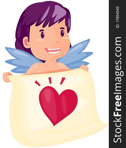 Illustration of isolated cartoon fairy with heart on white