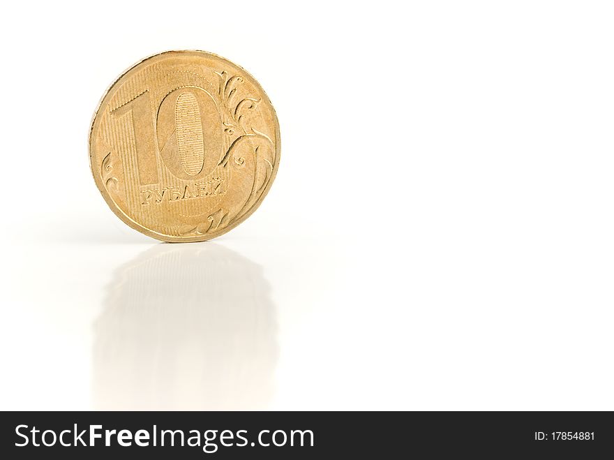 The Russian coin of 10 roubles, is isolated on a white background