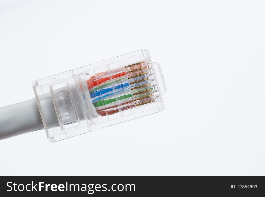 An image of computer network cable on white background