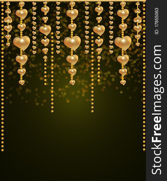 Background With A Gold Beads And Hearts