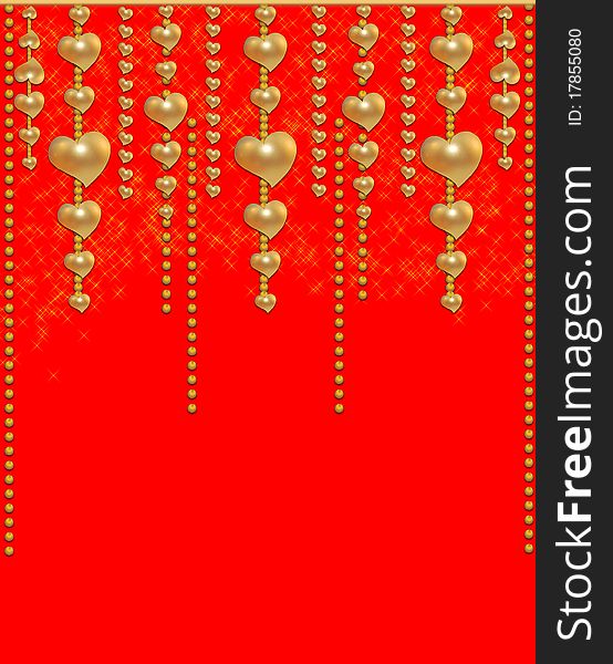 Background With A Gold Beads And Hearts