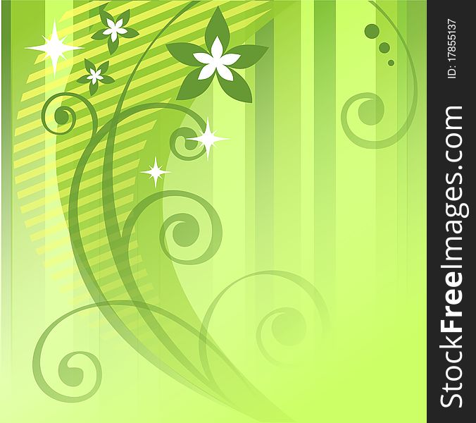 Stylized pattern with curves and flowers on a green background. Stylized pattern with curves and flowers on a green background.