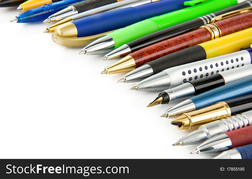 Set of pens isolated on white background