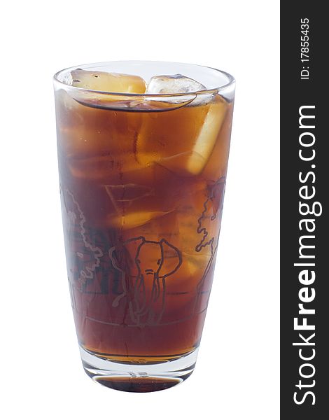 Glass of cola with ice. Isolated on white background