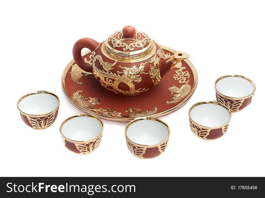 Chinese tea set isolated on white background