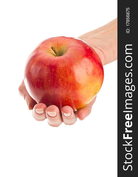 Apple in hands on white background isolated