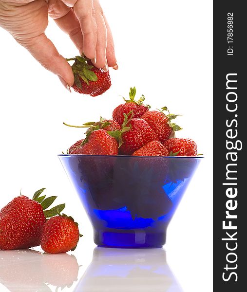 Natural  large strawberry with girl hand
