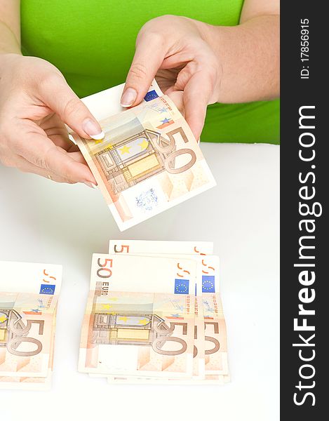 50 euro currency in women hand. 50 euro currency in women hand