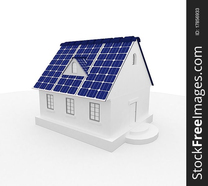 Solar energy panels on a roof of house.3D rendering.